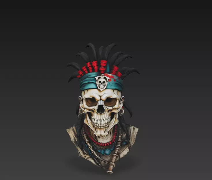 Voodoo Skull Chief - Dark Tribal Warrior 3D Model 3D print model_0