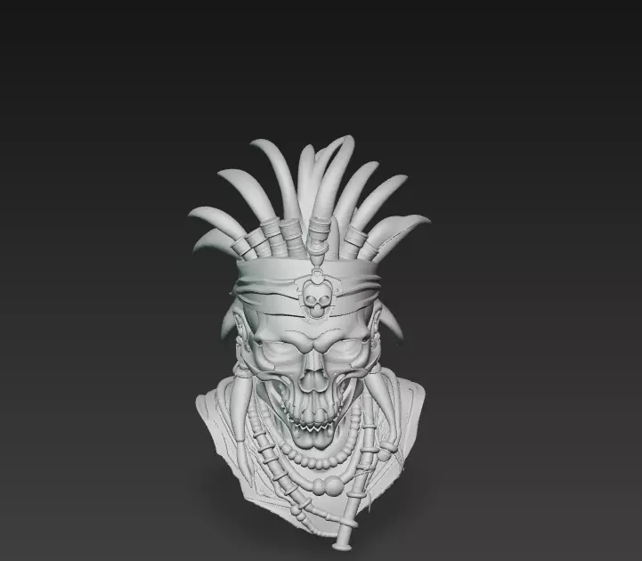 Voodoo Skull Chief - Dark Tribal Warrior 3D Model 3D print model_13