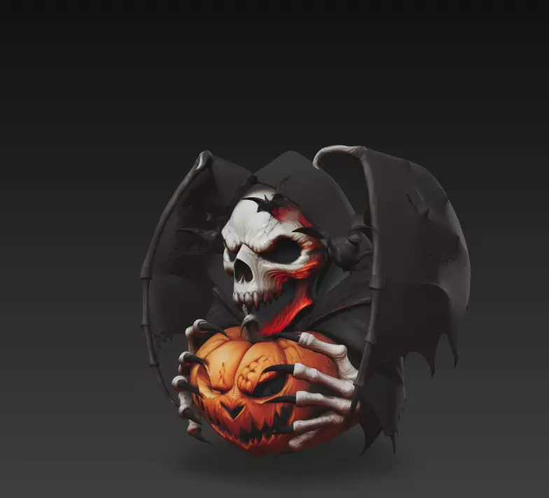 Reaper of the Pumpkin - Dark Halloween Skull Sculpture 3D Model 3D print model_4