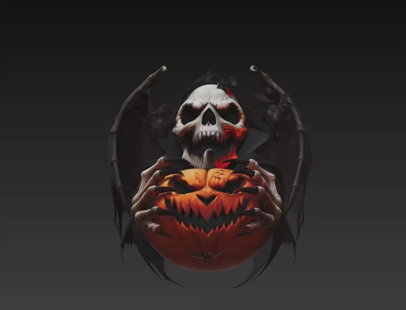 Reaper of the Pumpkin - Dark Halloween Skull Sculpture 3D Model 3D print model_2