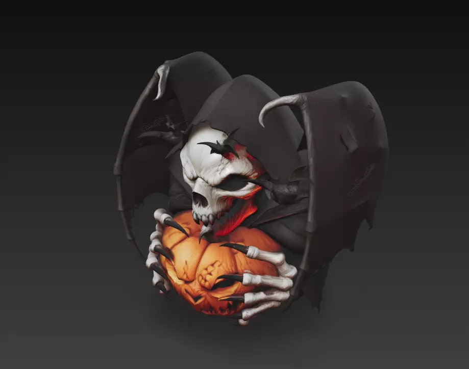 Reaper of the Pumpkin - Dark Halloween Skull Sculpture 3D Model 3D print model_1