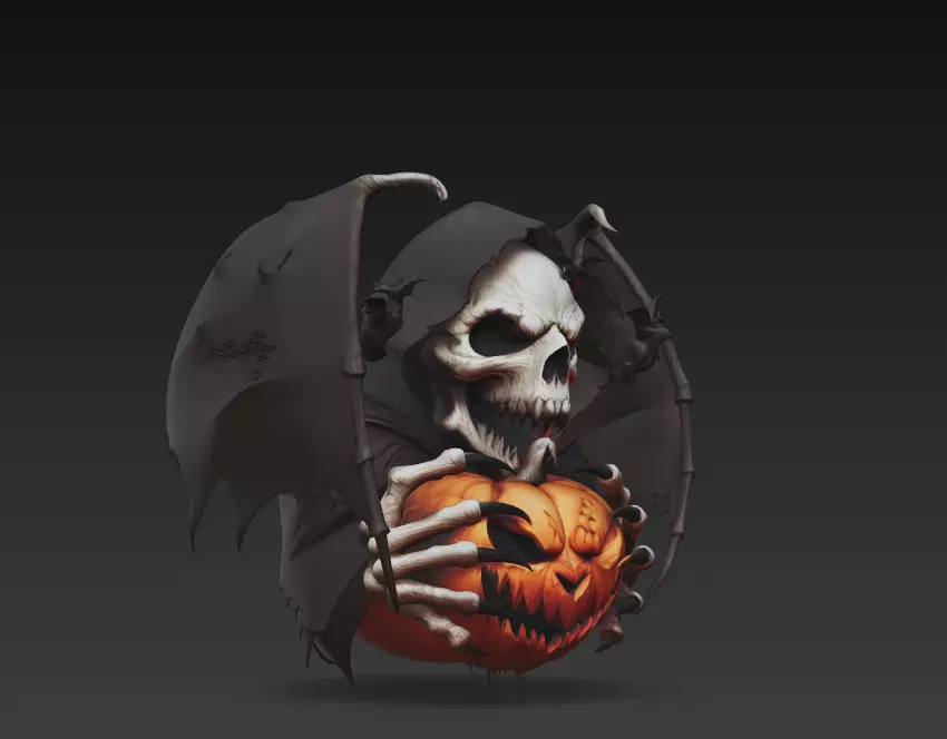 Reaper of the Pumpkin - Dark Halloween Skull Sculpture 3D Model 3D print model_3