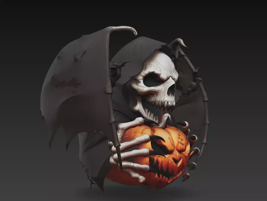 Reaper of the Pumpkin - Dark Halloween Skull Sculpture 3D Model 3D print model_5