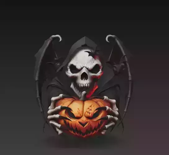 Reaper of the Pumpkin - Dark Halloween Skull Sculpture 3D Model 3D print model
