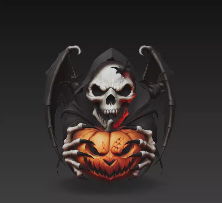 Reaper of the Pumpkin - Dark Halloween Skull Sculpture 3D Model 3D print model_0