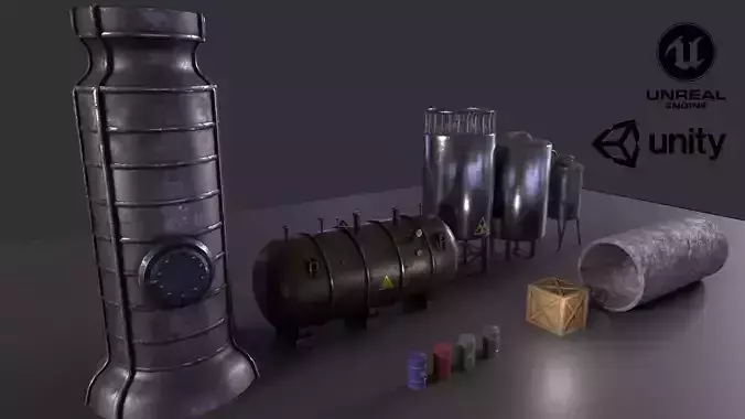 industrial tanks barrels and various industrial