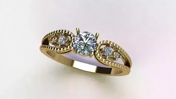 Solitaire Ring with Open Band and Side Brilliant Details 3D print model