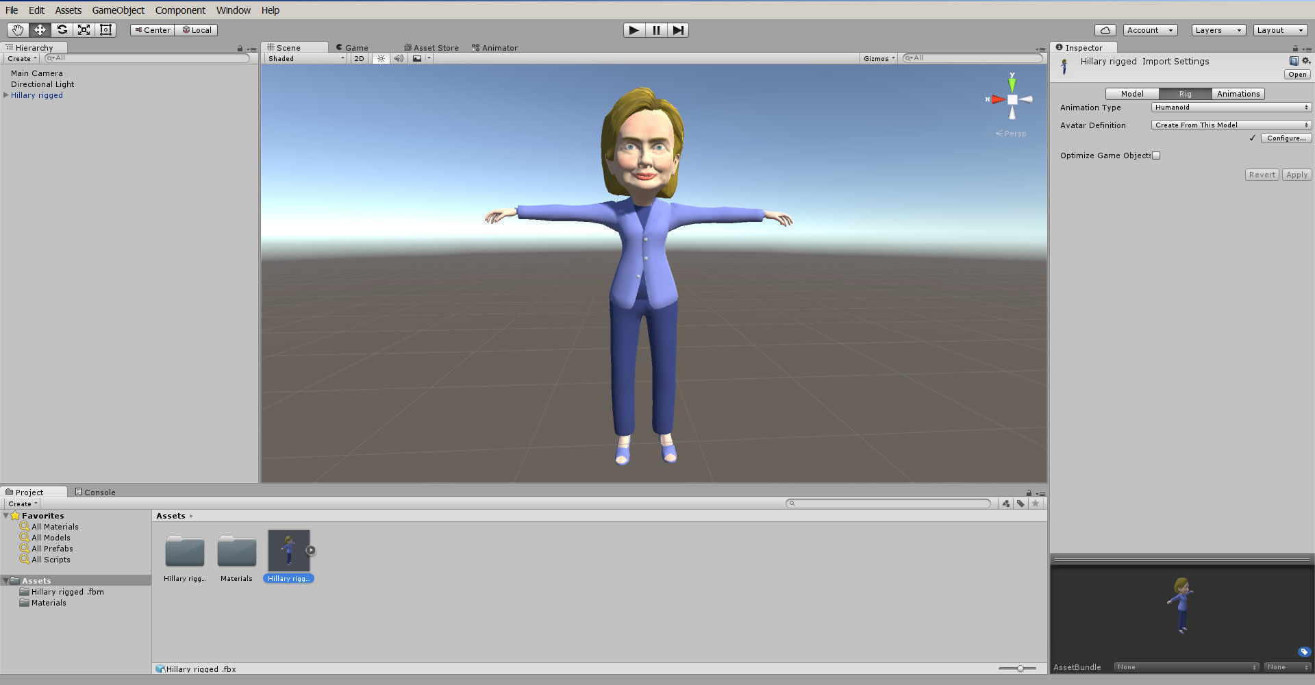 Hilary Clinton 3D caricature rigged low poly Low-poly 3D model_17