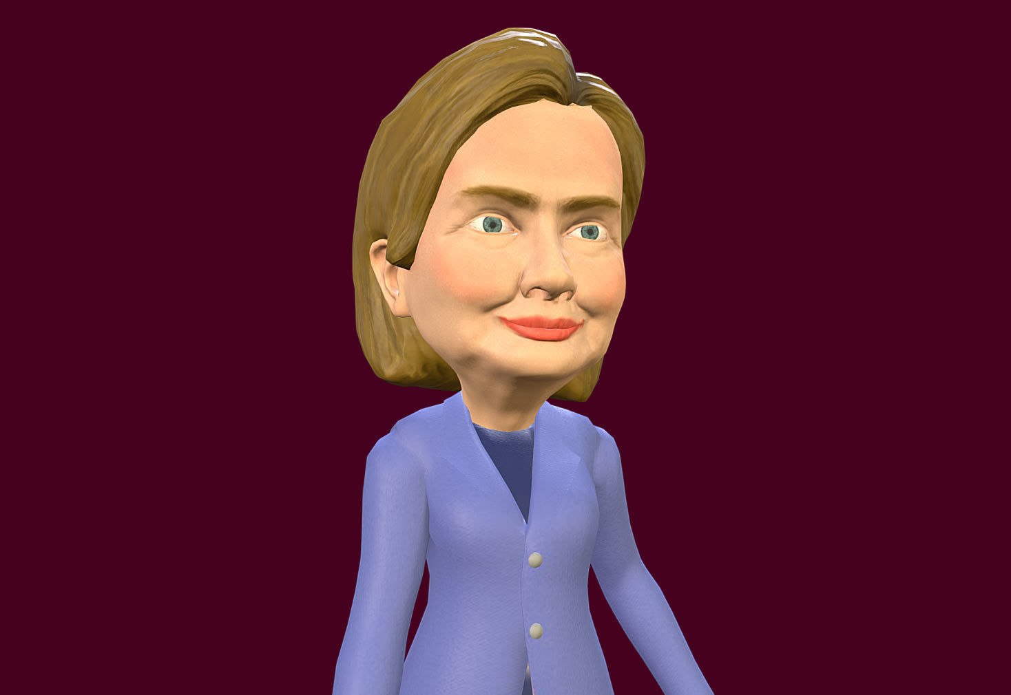 Hilary Clinton 3D caricature rigged low poly Low-poly 3D model_1