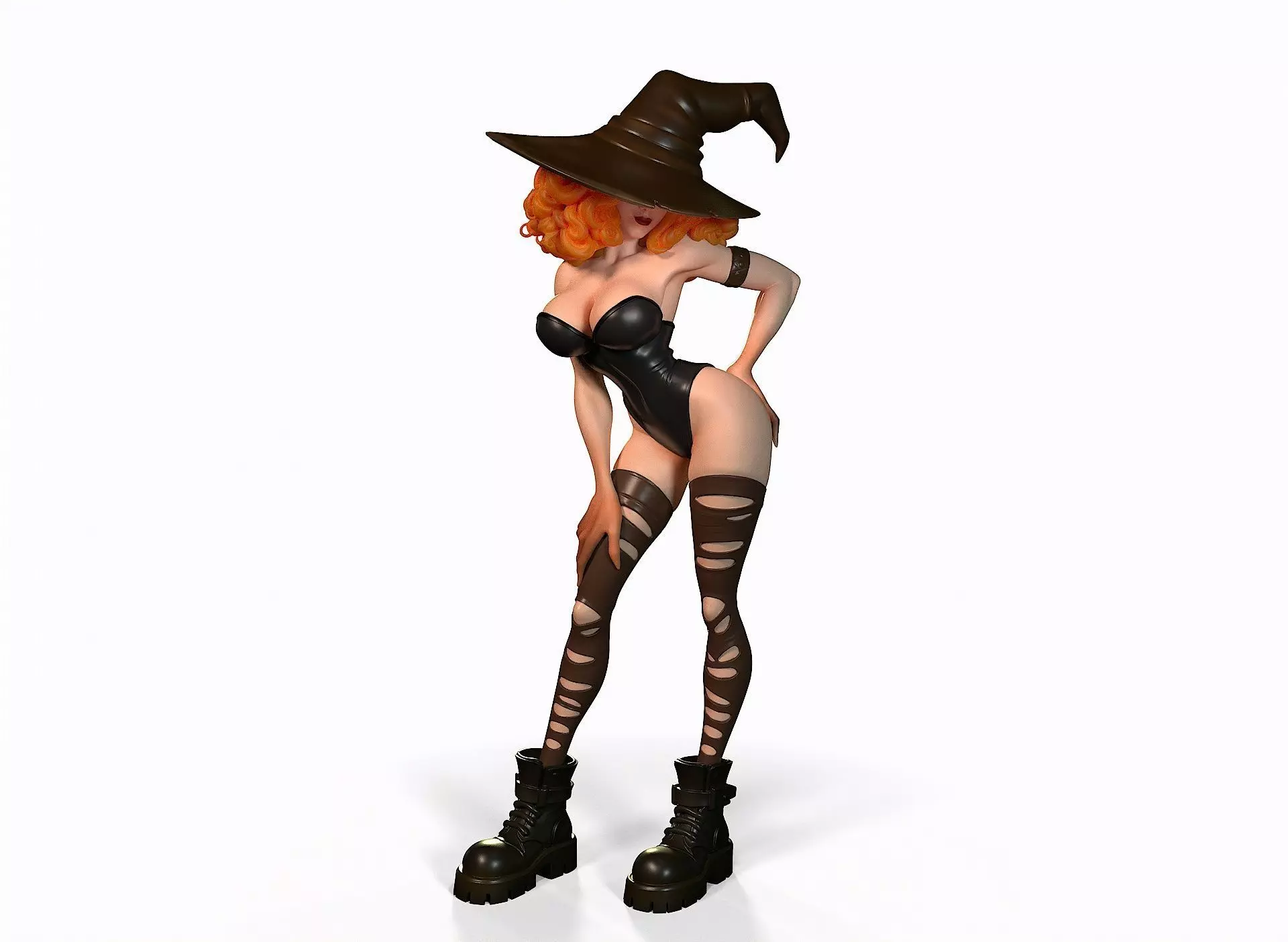 Halloween witch in a short dress 3D print model_1