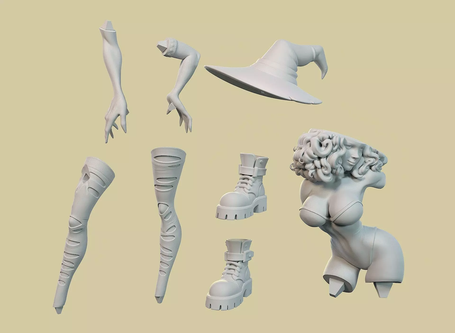 Halloween witch in a short dress 3D print model_9