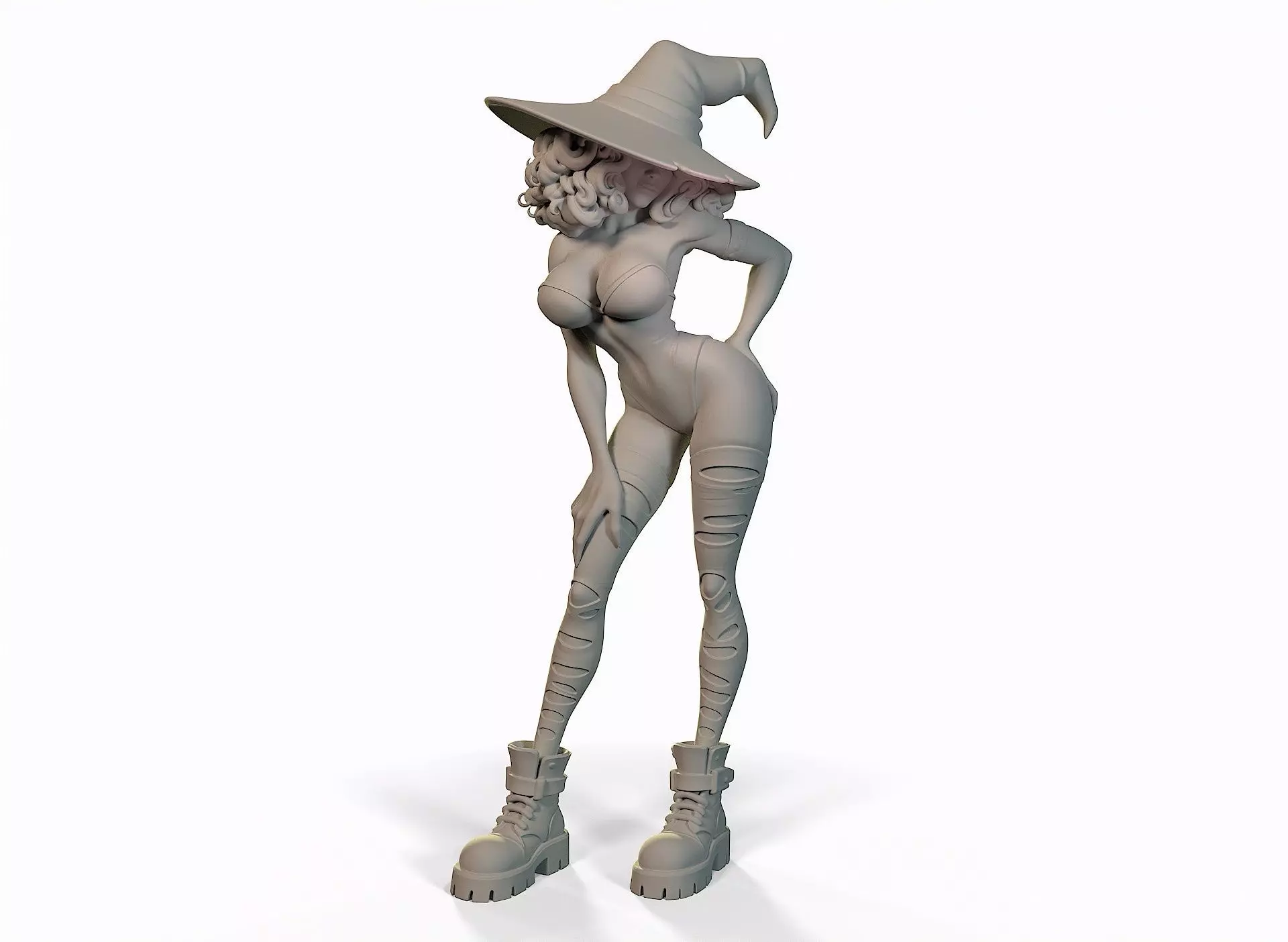 Halloween witch in a short dress 3D print model_5