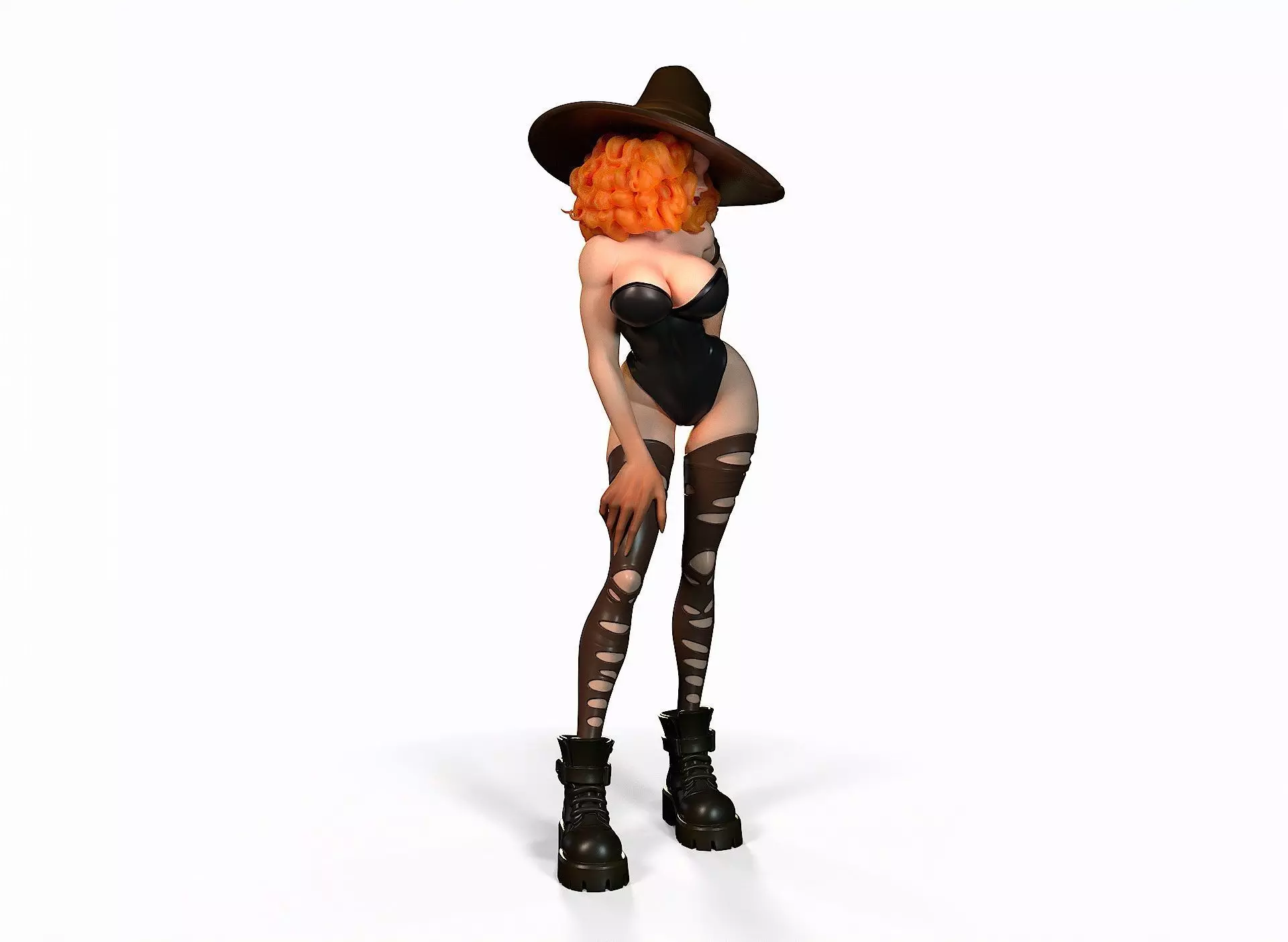 Halloween witch in a short dress 3D print model_2