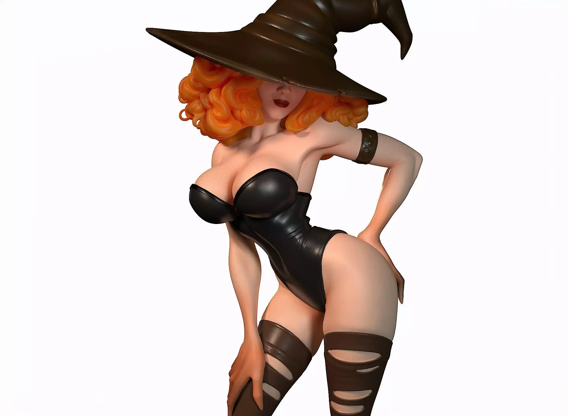 Halloween witch in a short dress 3D print model_0