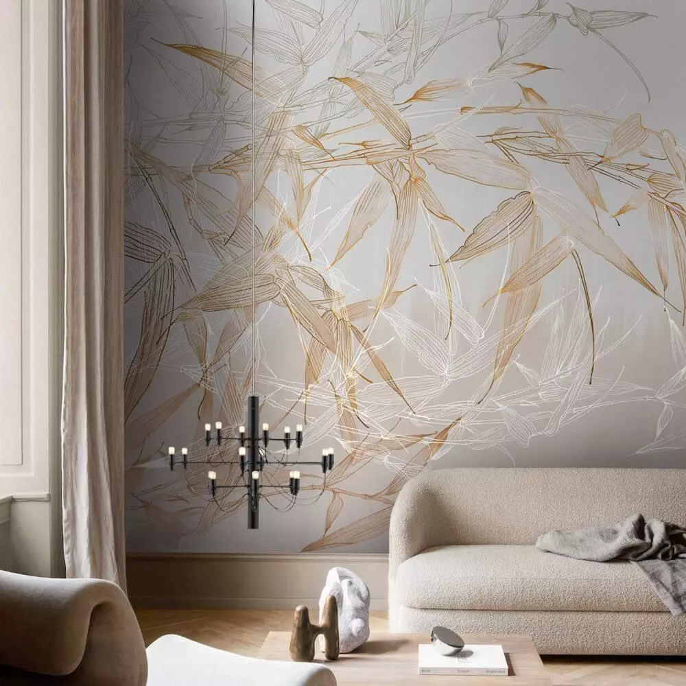 Ethereal Bamboo Line Art Mural Wallpaper  Texture_0