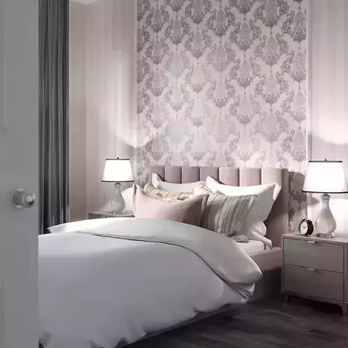 Silver Damask Embossed Wallpaper 