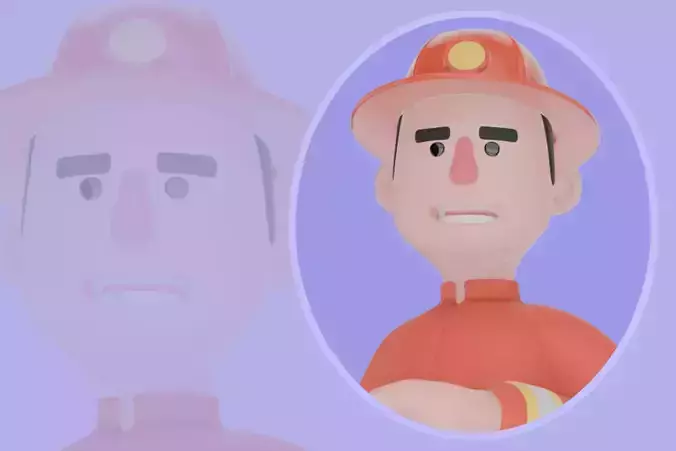 Stylized 3D Male Firefighter Character-Cartoon Hose Nozzle Pose