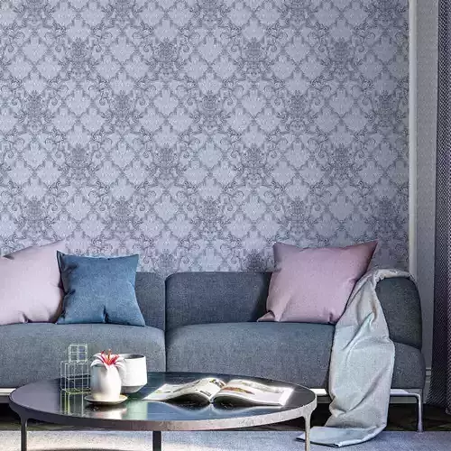 Powder Blue Baroque Damask Wallpaper