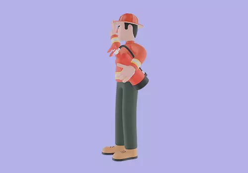 Stylized 3D Male Firefighter - Cartoon Fire Extinguisher Pose 3D model_3