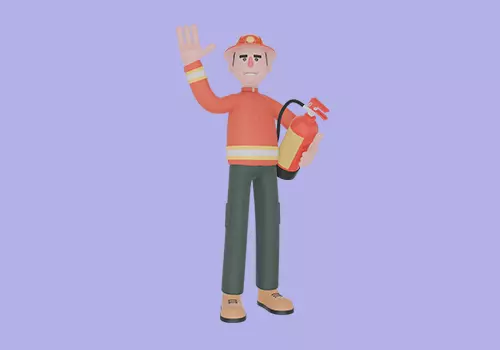 Stylized 3D Male Firefighter - Cartoon Fire Extinguisher Pose 3D model_2