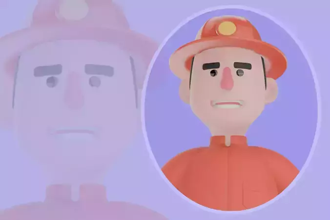 Stylized 3D Male Firefighter - Cartoon Extinguisher and Hose