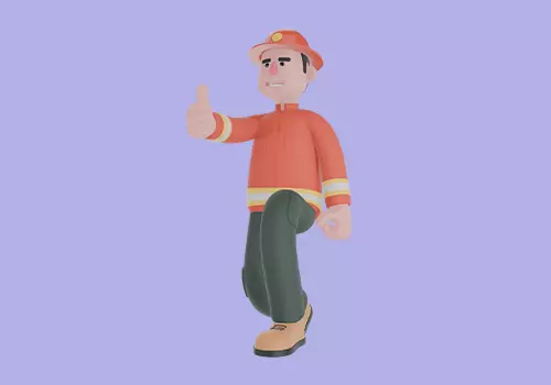 Stylized 3D Male Firefighter Character-Cartoon Walking Thumbs Up 3D model_2