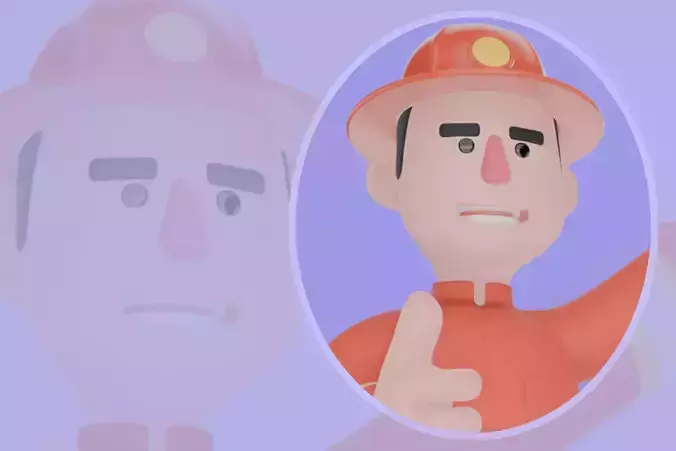 Stylized 3D Male Firefighter Character-Cartoon Ladder Thumbs Up