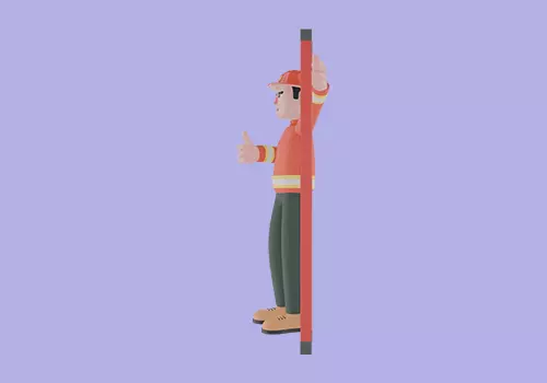 Stylized 3D Male Firefighter Character-Cartoon Ladder Thumbs Up 3D model_3
