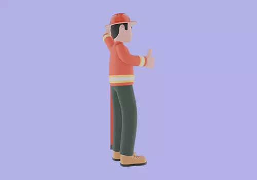 Stylized 3D Male Firefighter Character-Cartoon Ladder Thumbs Up 3D model_5