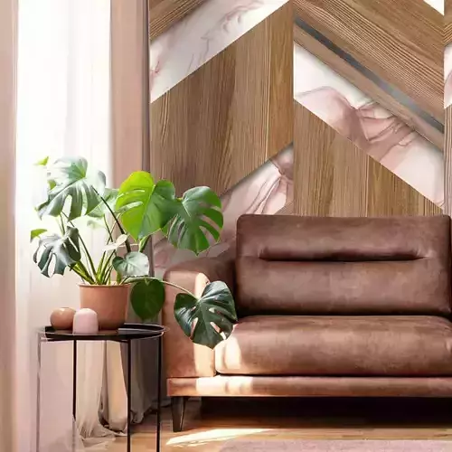 Warm Oak Chevron Marble Inlay Wallpaper Texture