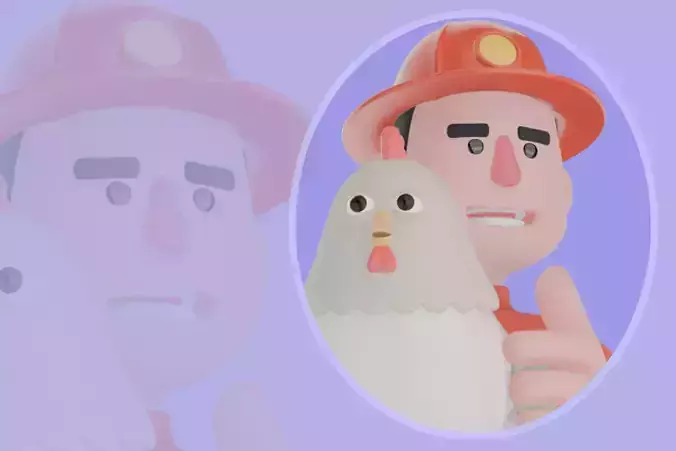 Stylized 3D Male Firefighter - Cartoon Chicken Carry Pose