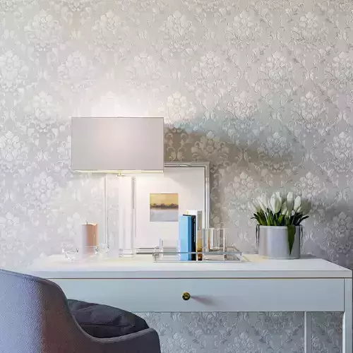 Pearl Ivory Embossed Damask Wallpaper 