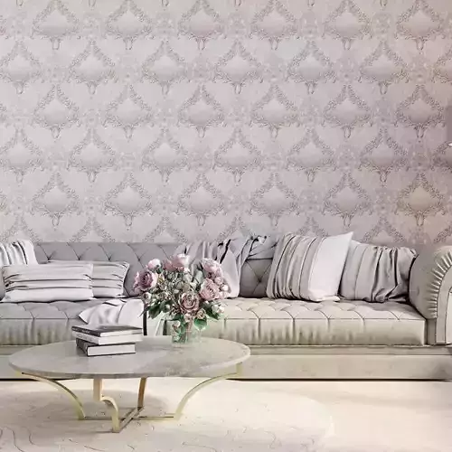 Blush Silver Trellis Damask Wallpaper 