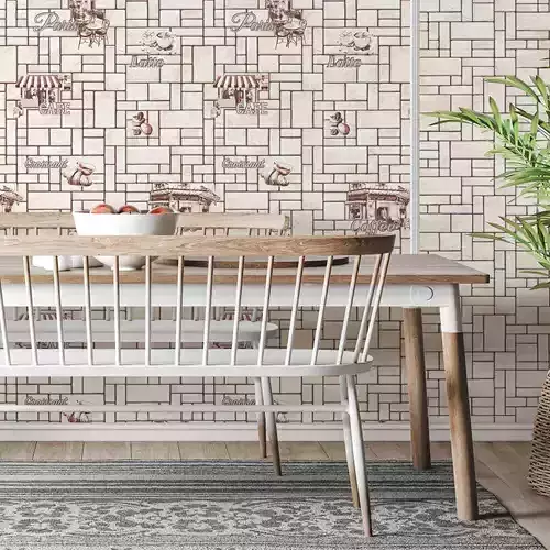 Paris Cafe Brick Wallpaper