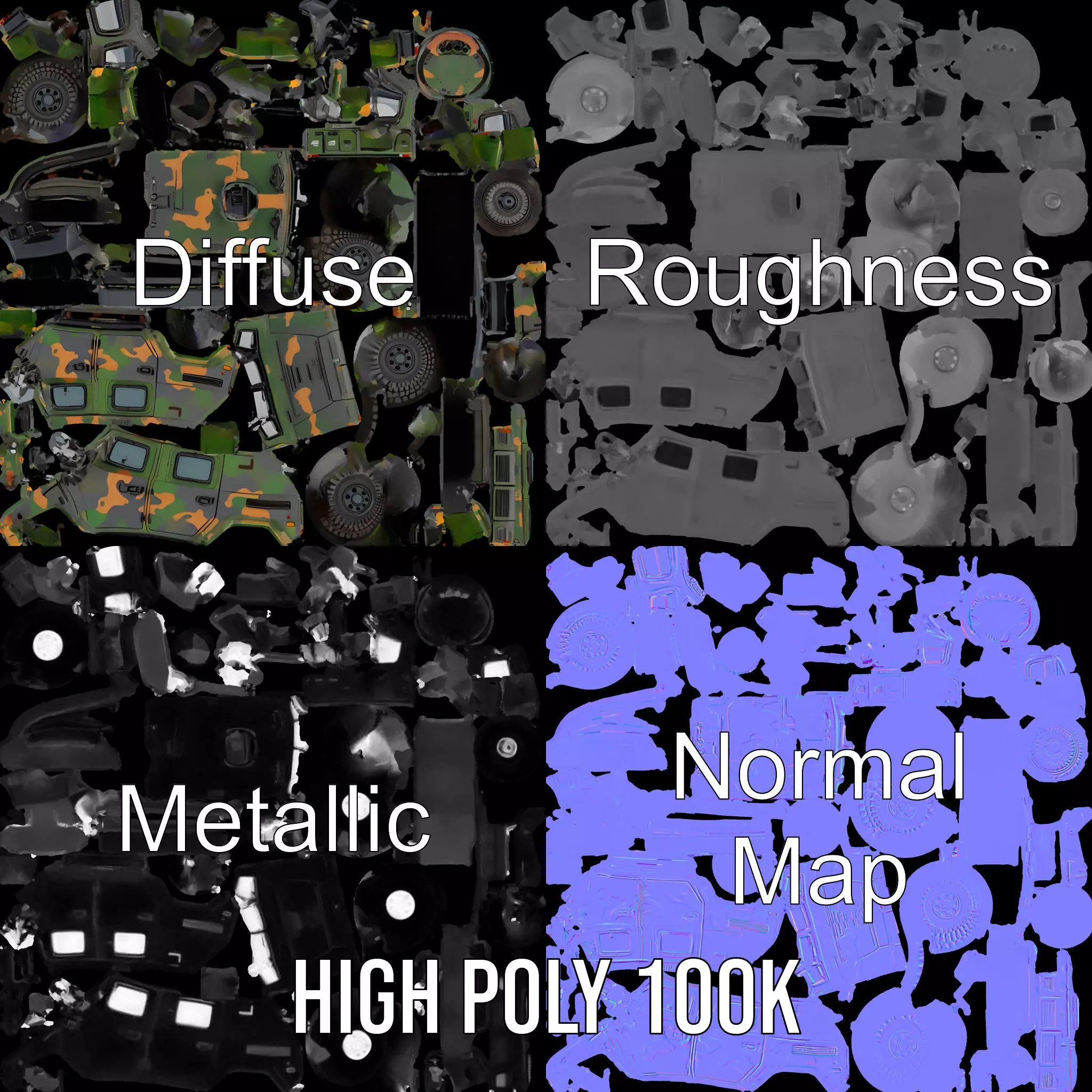 Camo Armored Vehicle model pack Low-poly 3D model_4