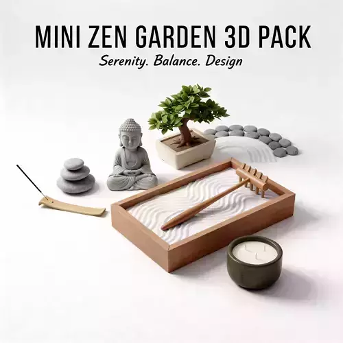Mini Zen Garden 3D Model Pack  8  Props Low-poly 3D model