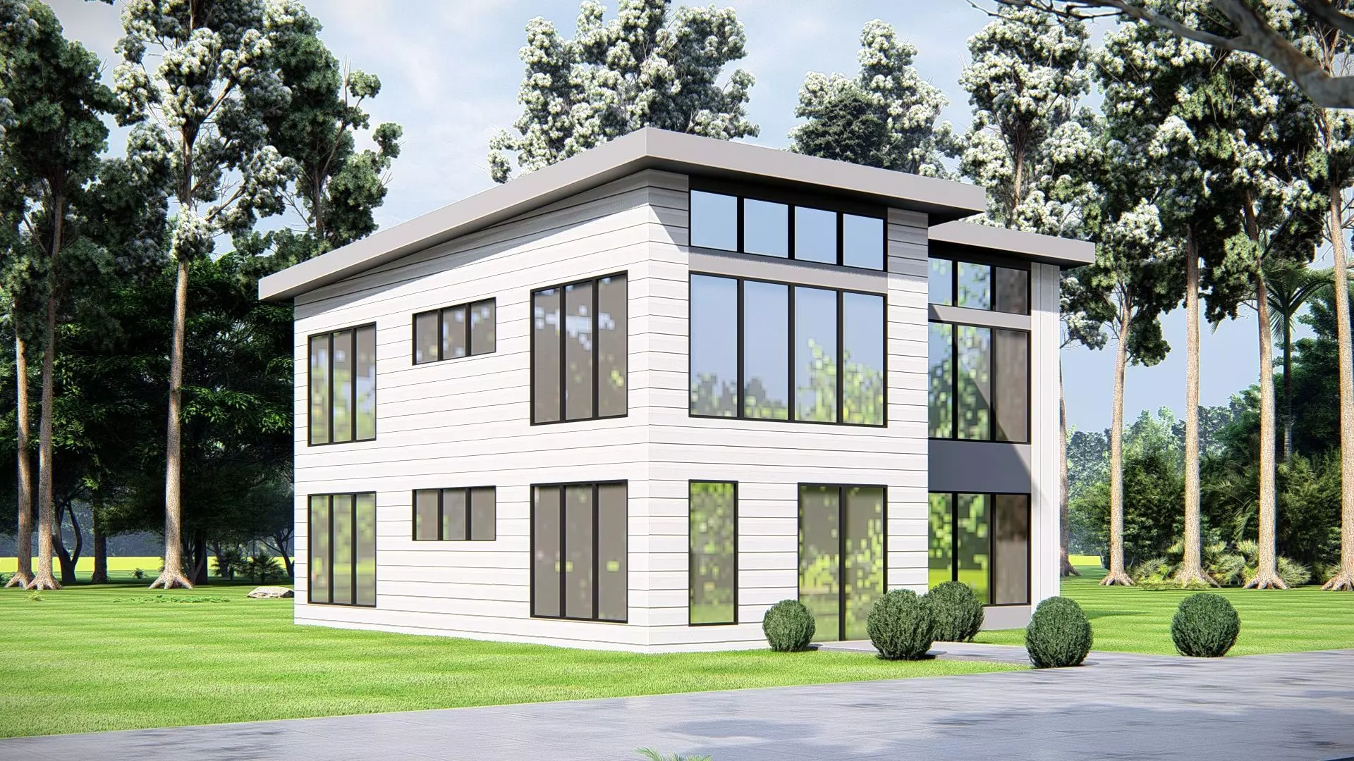 Modern Two Story American  Contemporary Architectural Design 3D model_2