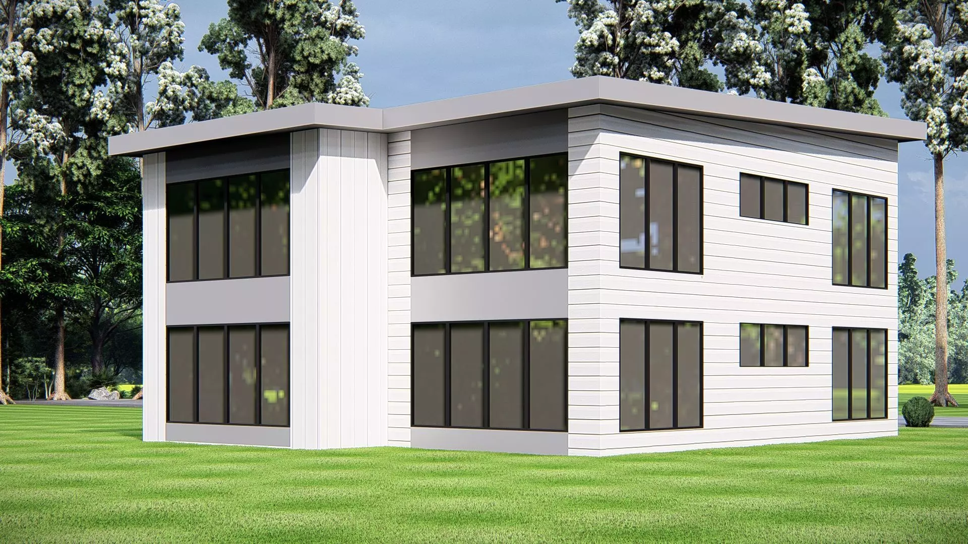 Modern Two Story American  Contemporary Architectural Design 3D model_3