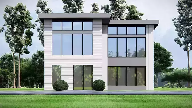 Modern Two Story American  Contemporary Architectural Design 3D model