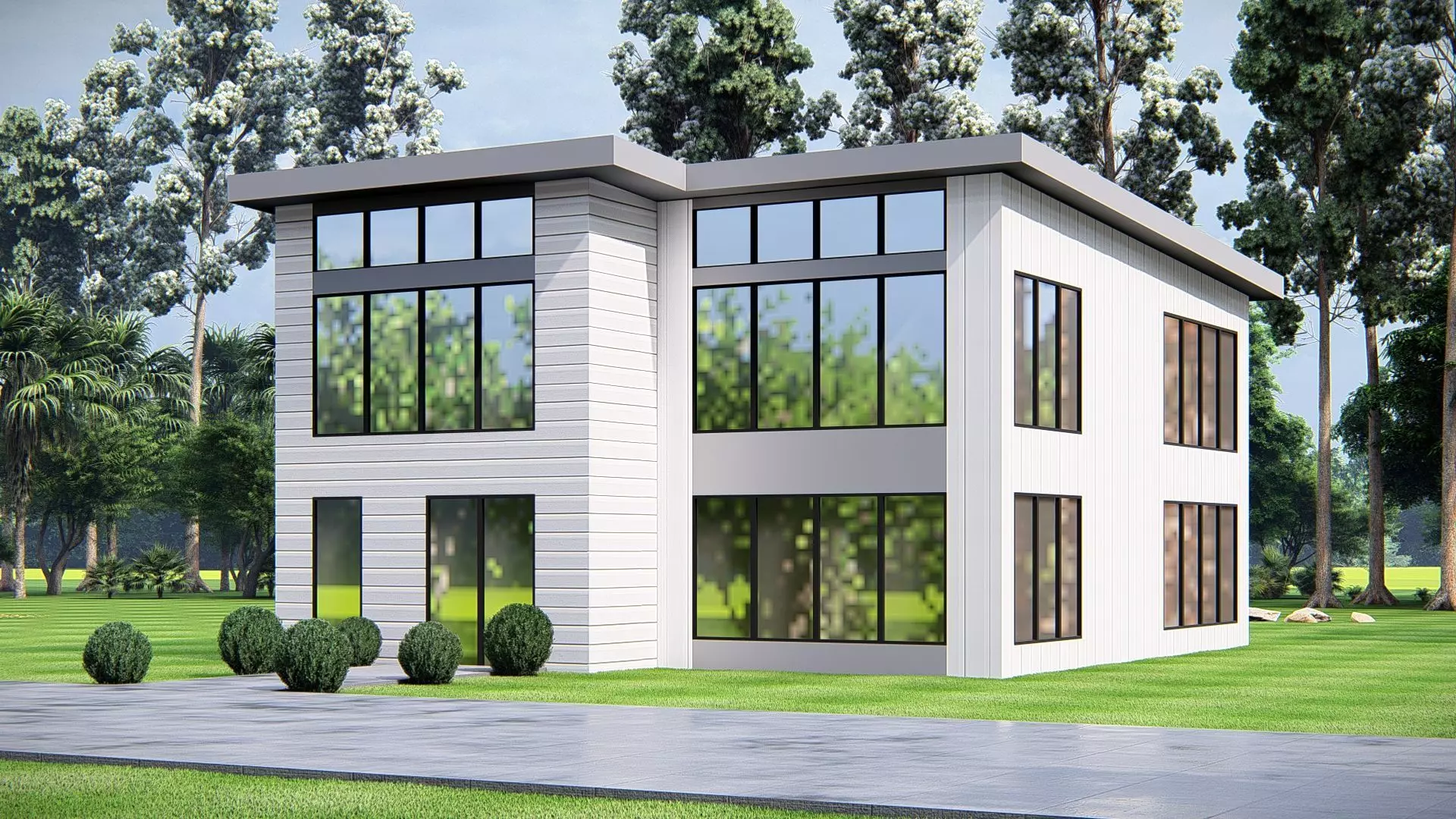 Modern Two Story American  Contemporary Architectural Design 3D model_1