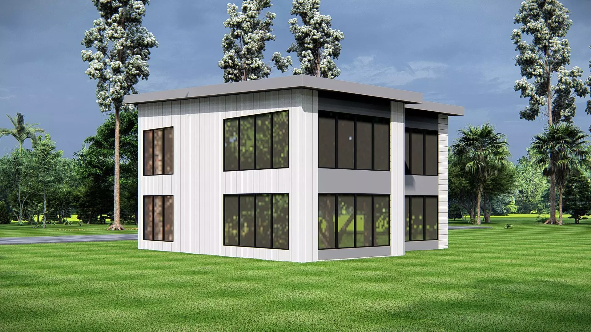Modern Two Story American  Contemporary Architectural Design 3D model_4