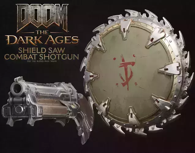 DOOM Inspired Weapon Pack Shield Saw and Combat Shotgun 3D Model 3D model