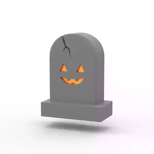 Realistic 3D Model of Gray Tombstone Happy Halloween Grave Prop
