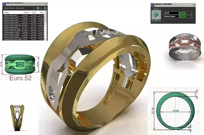 Two-Tone Cutout Band stl 3dm gold ring model gr0162