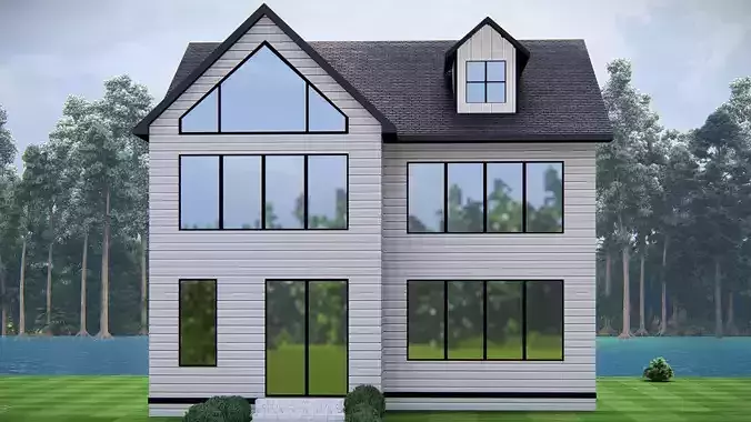 Modern American house exterior design with pitched roof