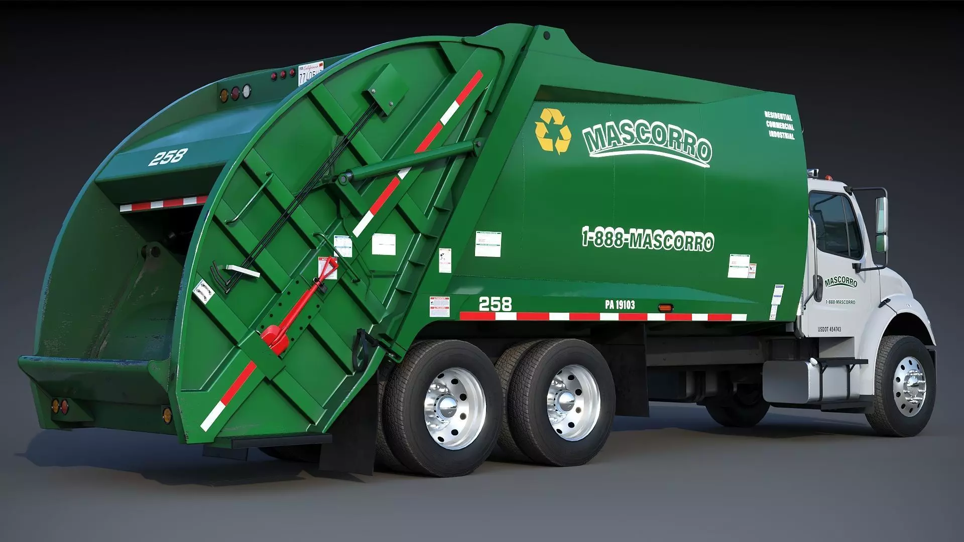 Freightliner M2 106 Garbage truck Low-poly 3D model_27