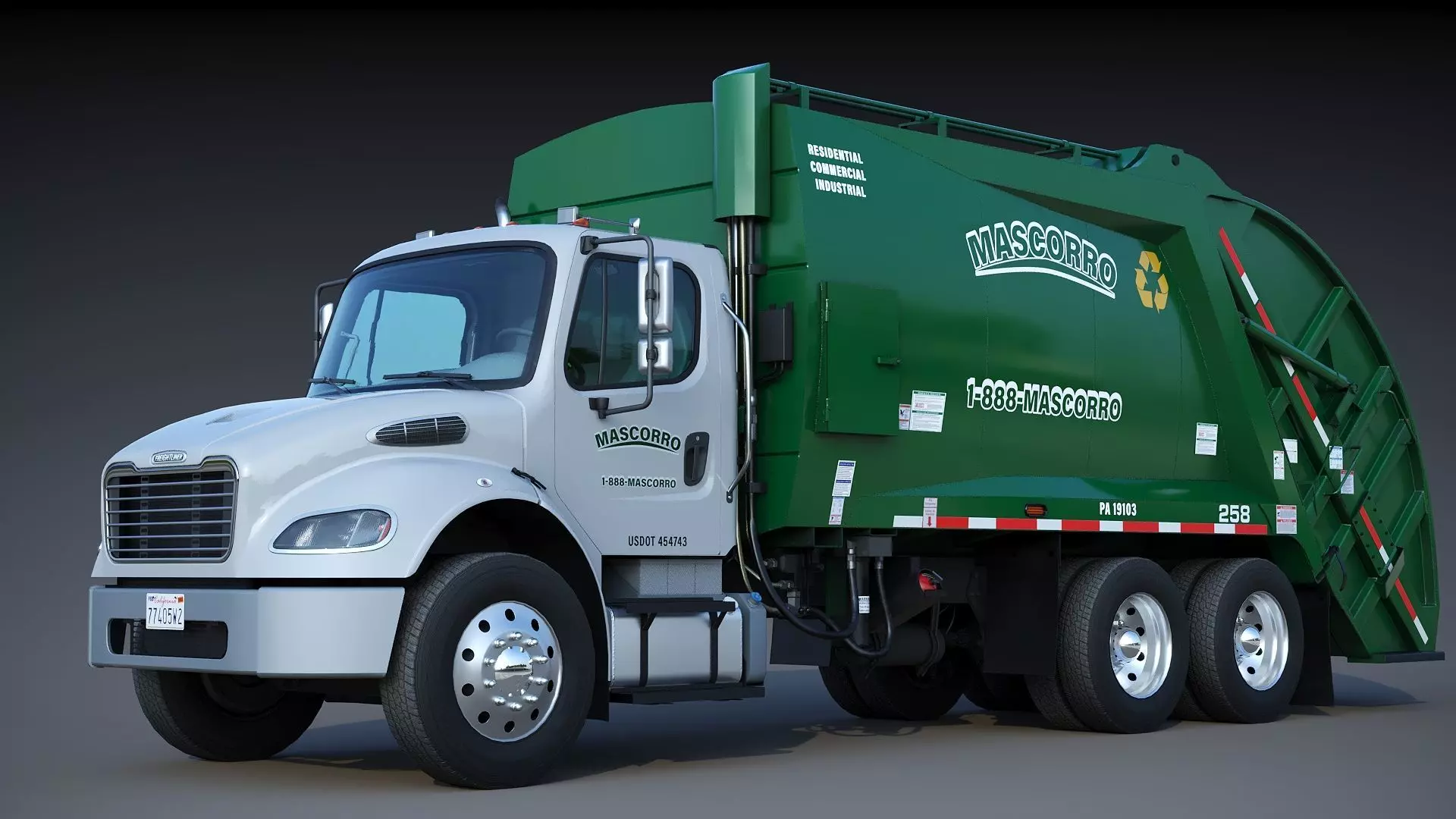 Freightliner M2 106 Garbage truck Low-poly 3D model_3