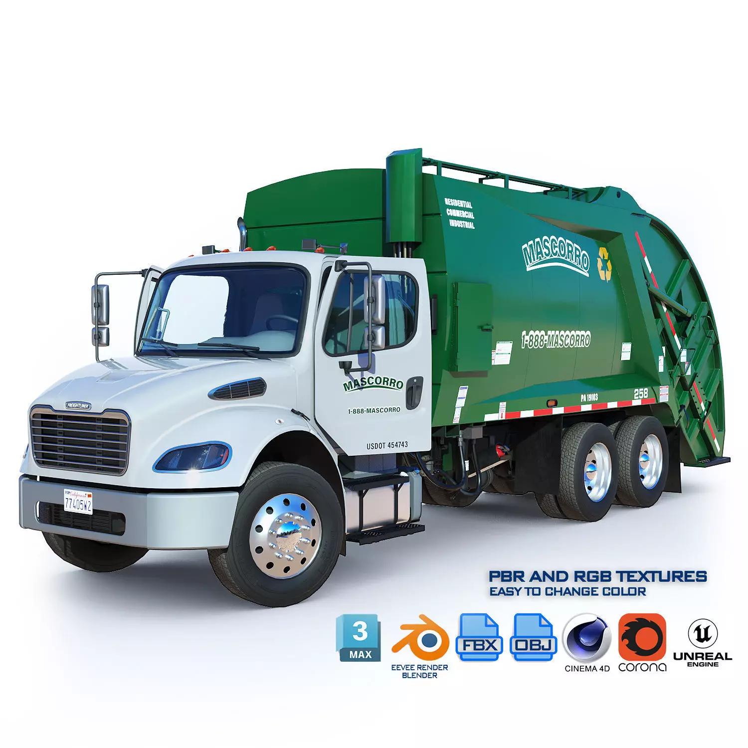Freightliner M2 106 Garbage truck Low-poly 3D model_0