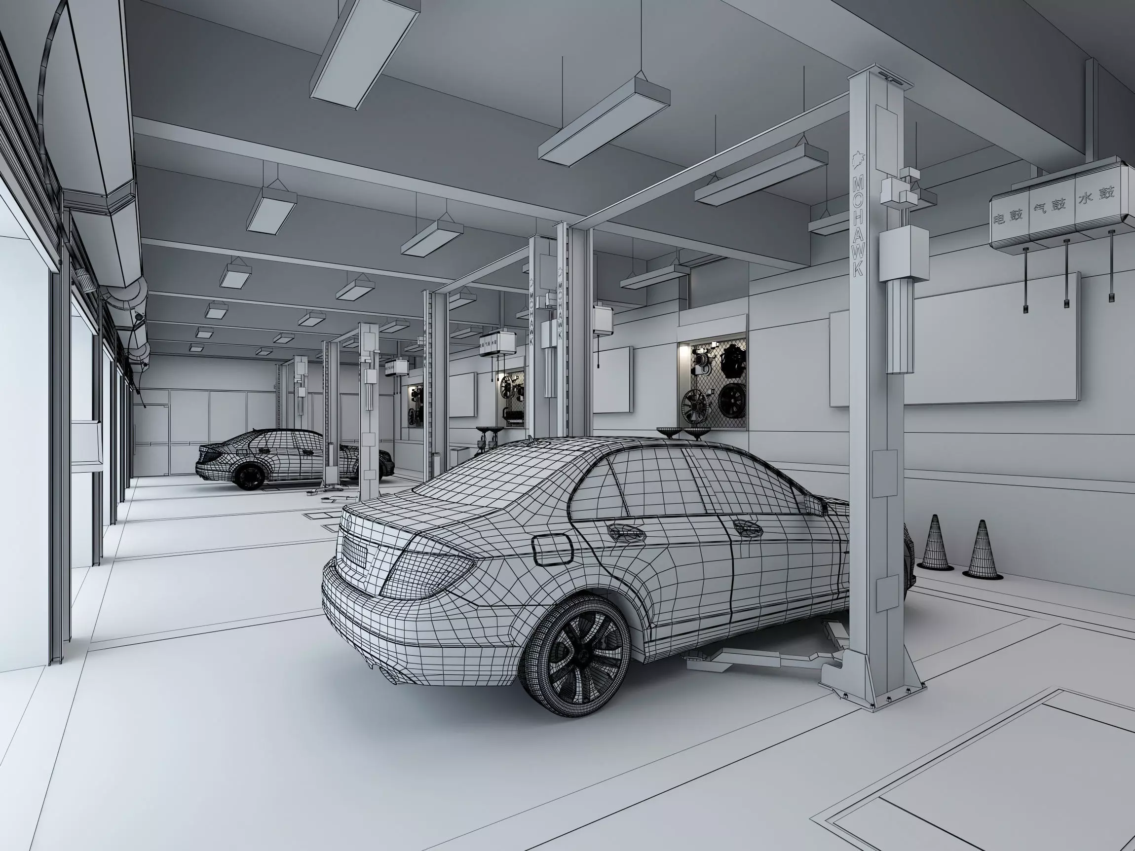 Auto repair shop Low-poly 3D model_5