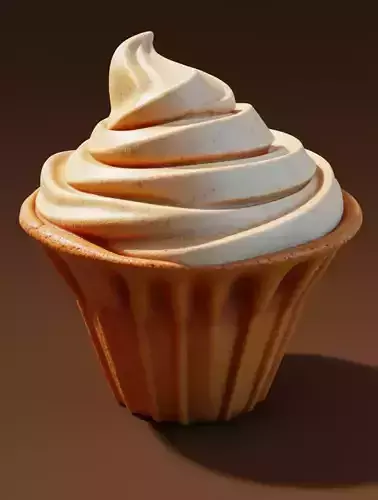 Creamy Swirl Cupcake Golden Pastry Fluffy Frosting 3D Low-poly 3D model